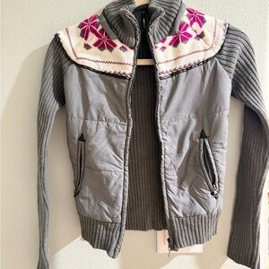 Takeout Ribbed Knit Gray Zip Cardigan